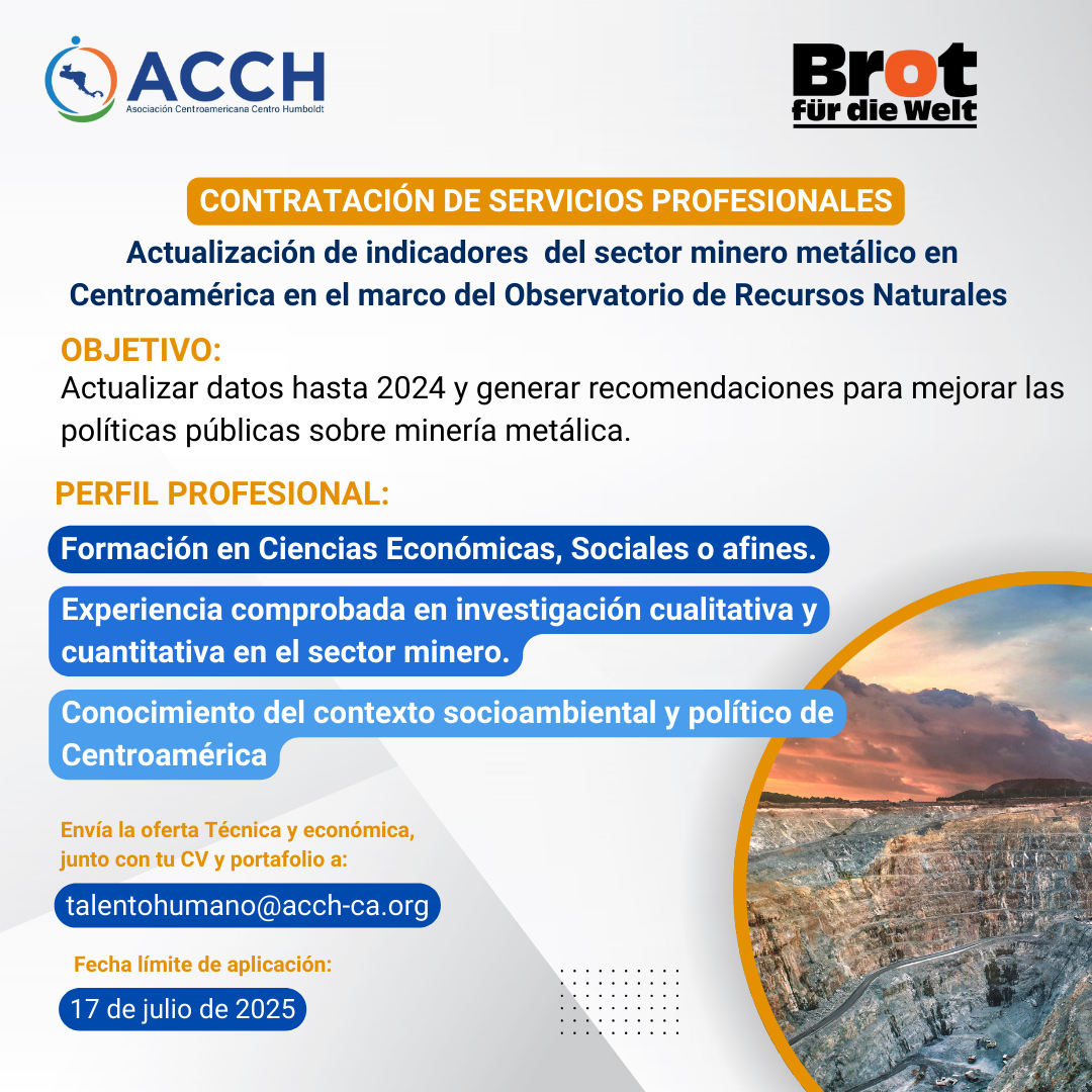 TdR actualización de indicadores del sector minero en Centroamérica